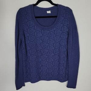 Poetry Women Sweater Size 12 Floral Lace Appliqué Dark Blue Romantic Cotton